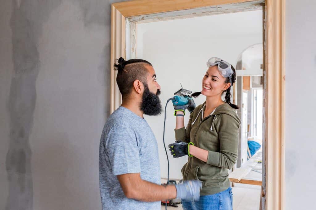 Couple talking during renovation