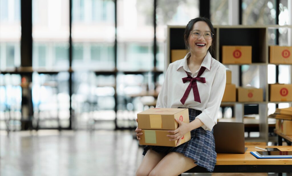 Asian small business owner working at home office. Business retail market and online sell marketing