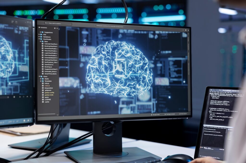 IT professional in server hub storing data used for deep learning